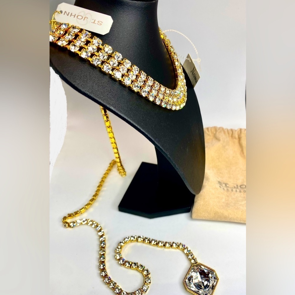 VINTAGE 1990's St. John Large Rhinestone Tiers Choker and Back Drop Necklace NWT